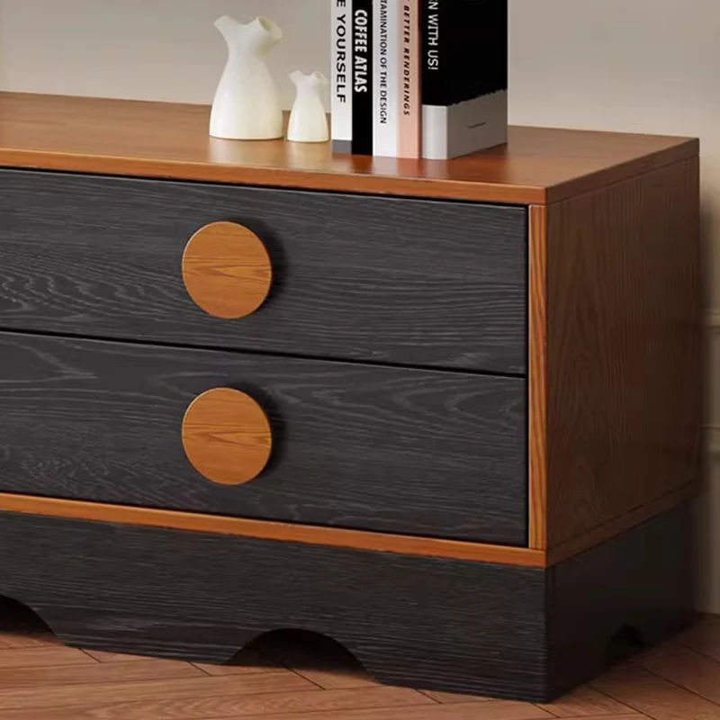 Traditional Chinese Rubberwood Solid Wood Multi-Layer Board Wave Rectangular Storage Cabinet With 2/3/4/7 Drawers For Living Room