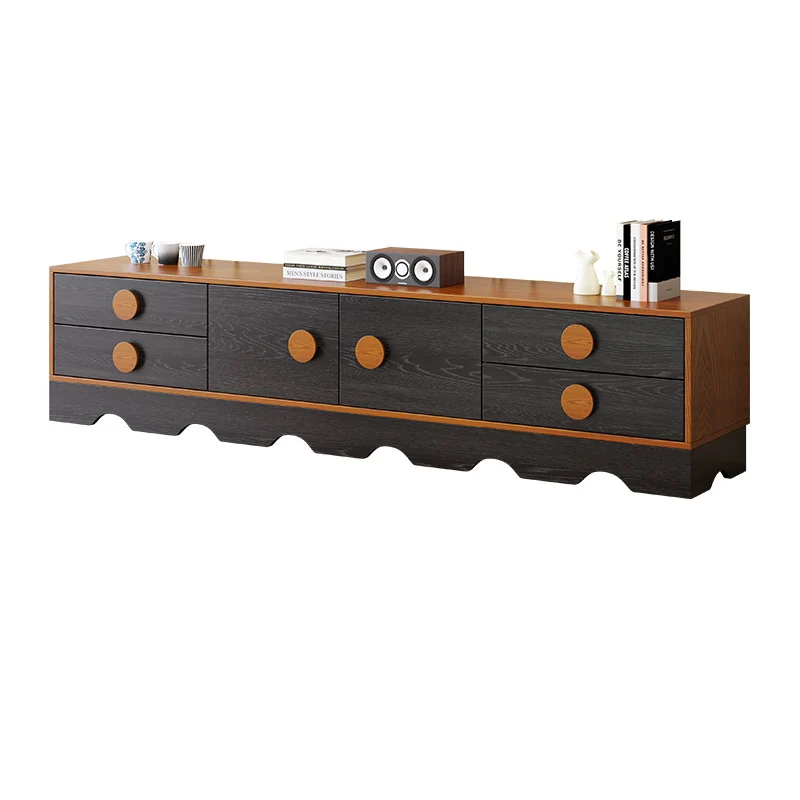 Traditional Chinese Rubberwood Solid Wood Multi-Layer Board Wave Rectangular Storage Cabinet With 2/3/4/7 Drawers For Living Room