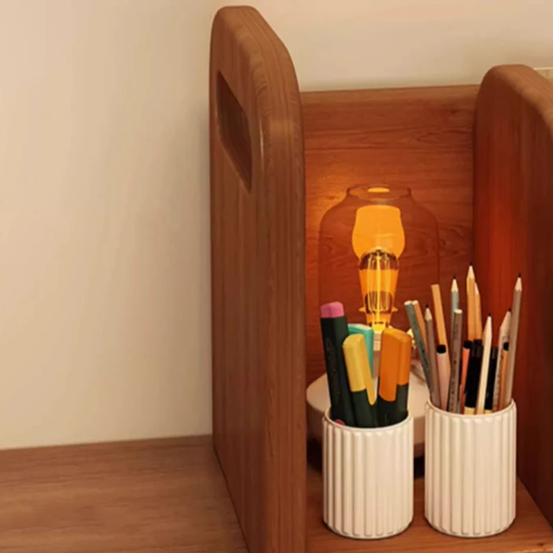 Modern Minimalist Melamine-faced MDF Curved Rectangular Desktop Storage Shelf 2/4-Shelves For Living Room