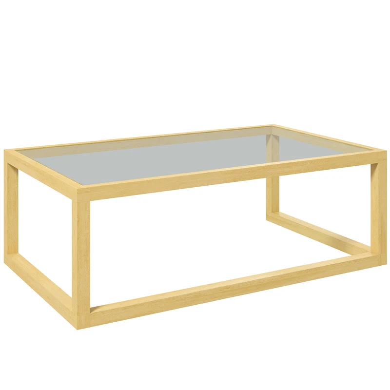 Mesa de centro retangular para sala com tampo em vidro temperado estrutura em madeira de hévea dim. 100L x 60l x 35H cm