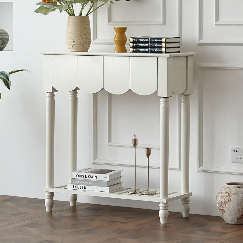Modern Mid-Century Wavy-Edge Rectangular Solid Wood Console Table 2/3-Drawer For Entryway & Hallway