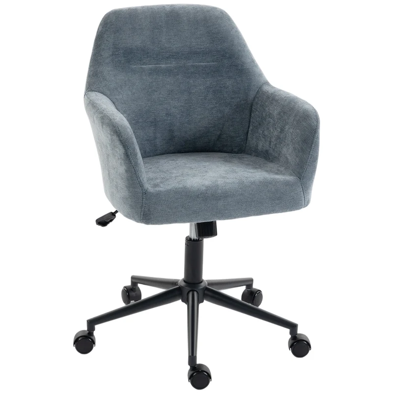 Cadeira de Escritório Ergonômica Poltrona de Escritório em Chenille com Altura Ajustável Função de Basculamento Azul
