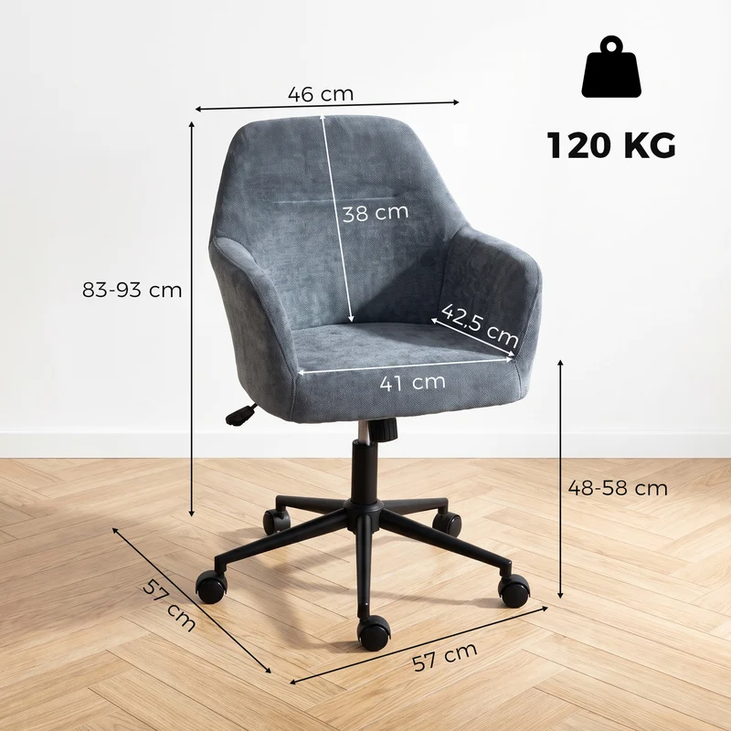 Cadeira de Escritório Ergonômica Poltrona de Escritório em Chenille com Altura Ajustável Função de Basculamento Azul