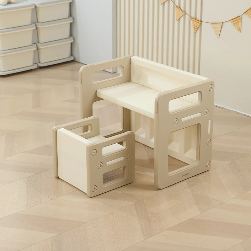 Contemporary Nordic Rectangular Hollow PE Kids Desk & Chair Set For Home Office
