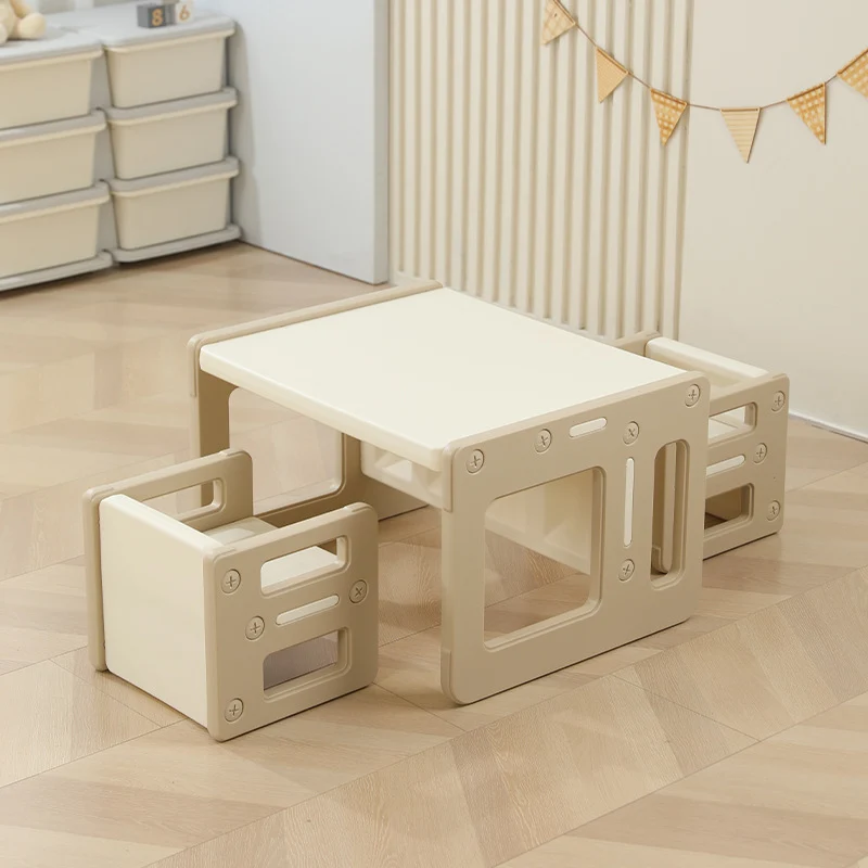 Contemporary Nordic Rectangular Hollow PE Kids Desk & Chair Set For Home Office