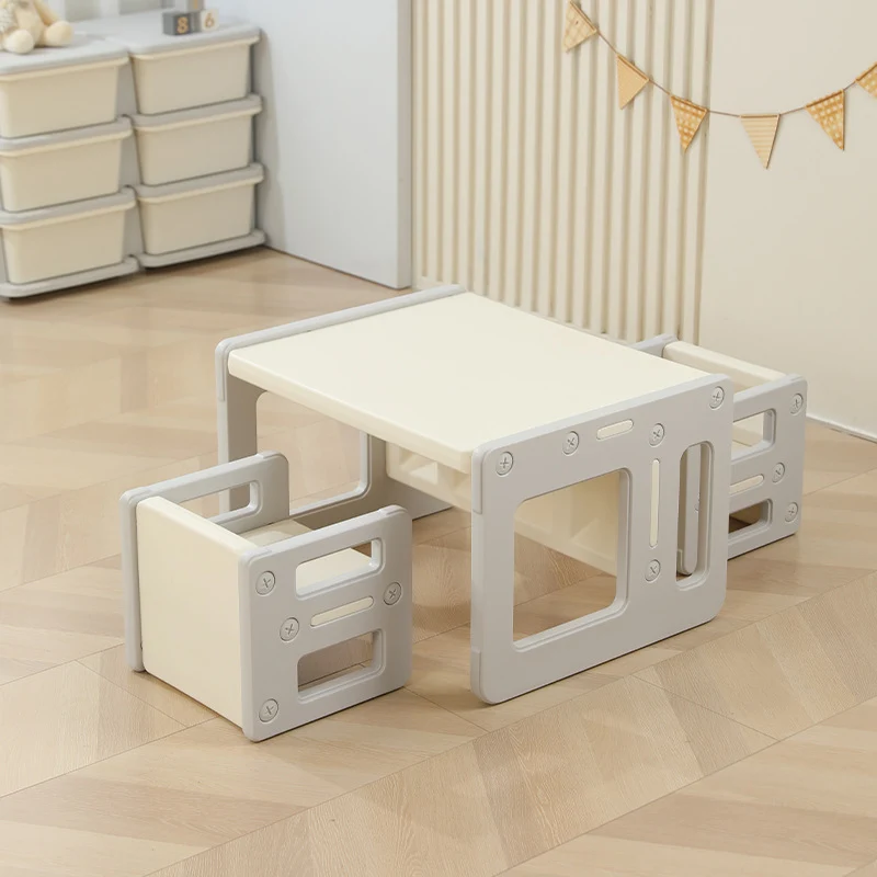 Contemporary Nordic Rectangular Hollow PE Kids Desk & Chair Set For Home Office