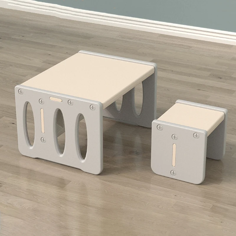 Contemporary Nordic Rectangular Hollow PE Kids Desk & Chair Set For Home Office