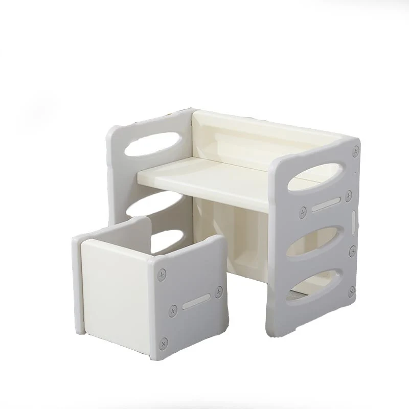 Contemporary Nordic Rectangular Hollow PE Kids Desk & Chair Set For Home Office