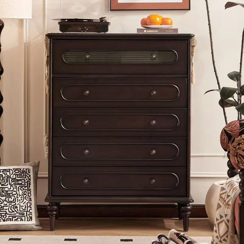 Traditional Vintage Rectangular Mahogany Pine Wood Storage Cabinet 4-Drawer 1-Cabinet For Bedroom