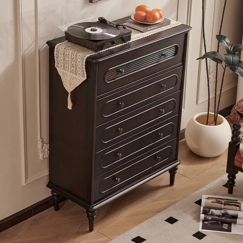 Traditional Vintage Rectangular Mahogany Pine Wood Storage Cabinet 4-Drawer 1-Cabinet For Bedroom