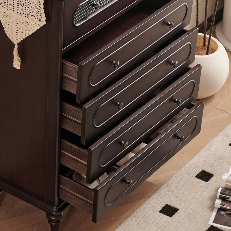 Traditional Vintage Rectangular Mahogany Pine Wood Storage Cabinet 4-Drawer 1-Cabinet For Bedroom