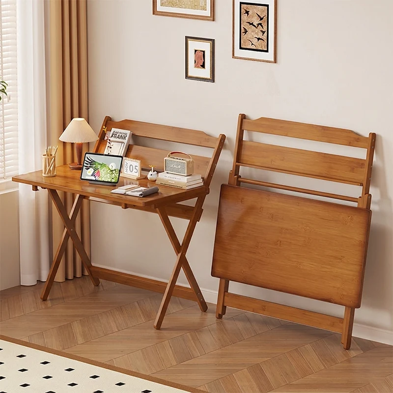 Traditional Chinese Bamboo Rectangular Foldable Office Desk 1 Tier For Bedroom