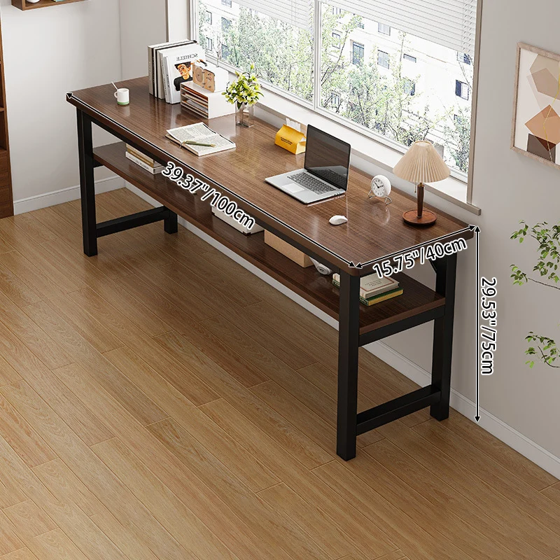 Traditional Vintage Engineered Wood Carbon Steel Rectangular Office Desk 2 Tier For Bedroom