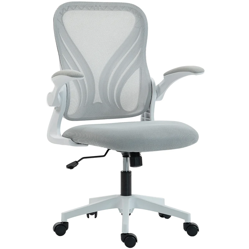 Cadeira de Escritório Ergonômica Cadeira de Malha Encosto Rebatível Braços Rebatíveis 73x62x101-111 cm Cinza