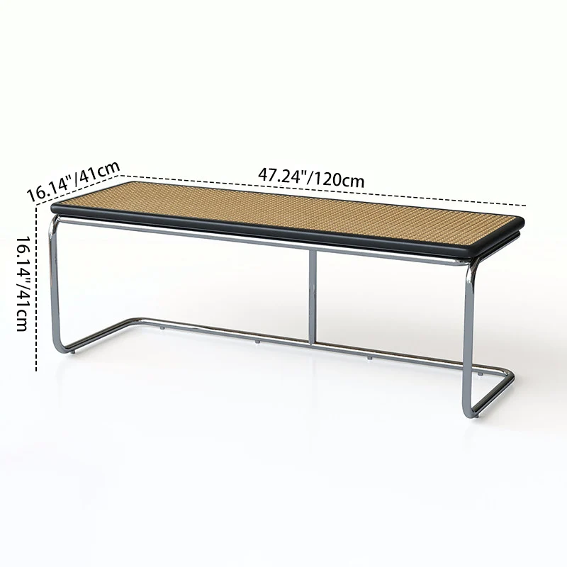 Contemporary Industrial Rectangular Rubberwood Stainless Steel Rattan Weaving Lightweight Bench Backless Armless For Hallway & Entryway