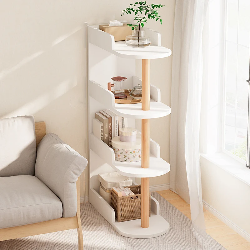 Modern Minimalist MDF Pine Curved Rectangular Storage Shelf 3/4-Tier For Living Room