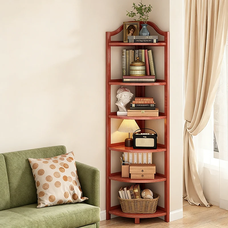 Modern Minimalist Bamboo Fan-Shaped Right-Angle Corner Shelf Unit 3/4/5/6 Tier For Living Room
