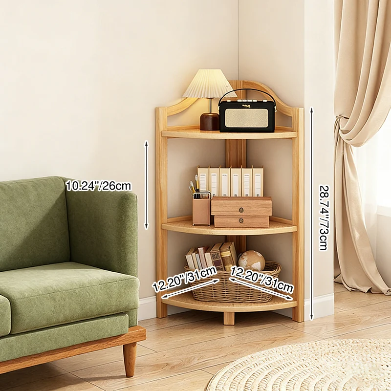 Modern Minimalist Bamboo Fan-Shaped Right-Angle Corner Shelf Unit 3/4/5/6 Tier For Living Room