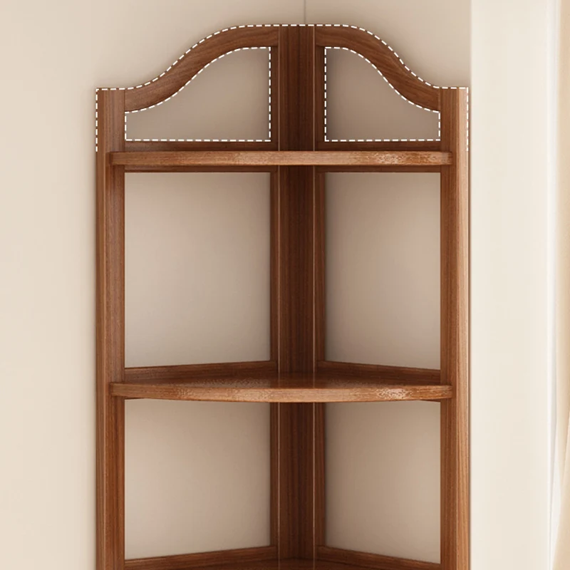 Modern Minimalist Bamboo Fan-Shaped Right-Angle Corner Shelf Unit 3/4/5/6 Tier For Living Room