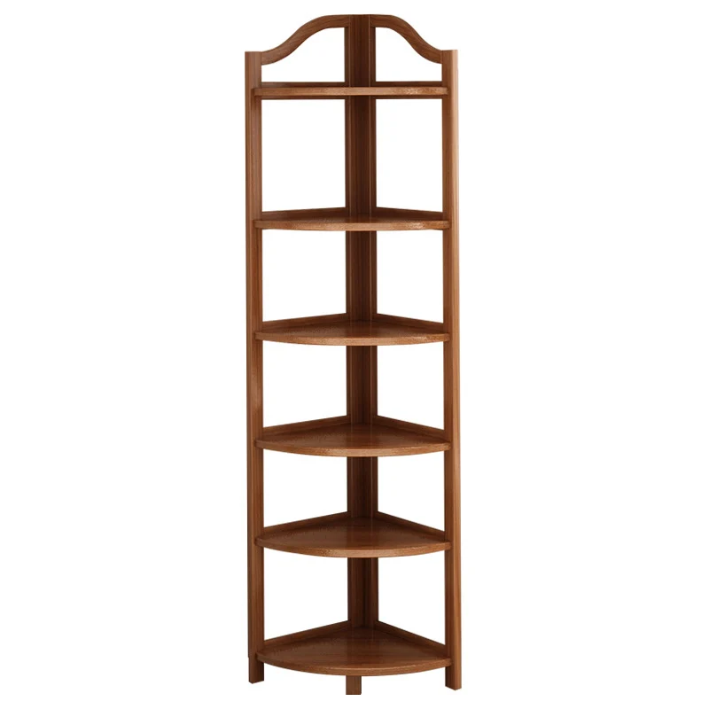 Modern Minimalist Bamboo Fan-Shaped Right-Angle Corner Shelf Unit 3/4/5/6 Tier For Living Room
