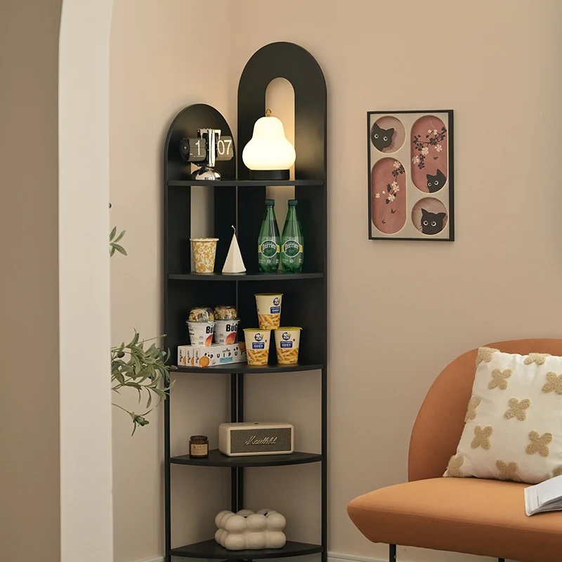Contemporary Creative Iron Fan-Shaped Curved Corner Shelf Unit 5-Tier For Living Room