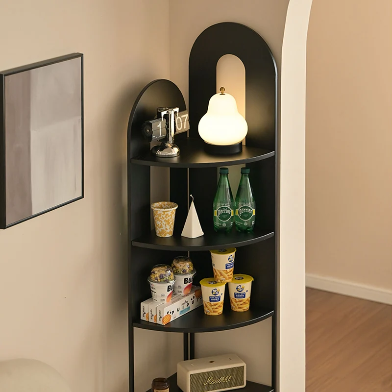 Contemporary Creative Iron Fan-Shaped Curved Corner Shelf Unit 5-Tier For Living Room