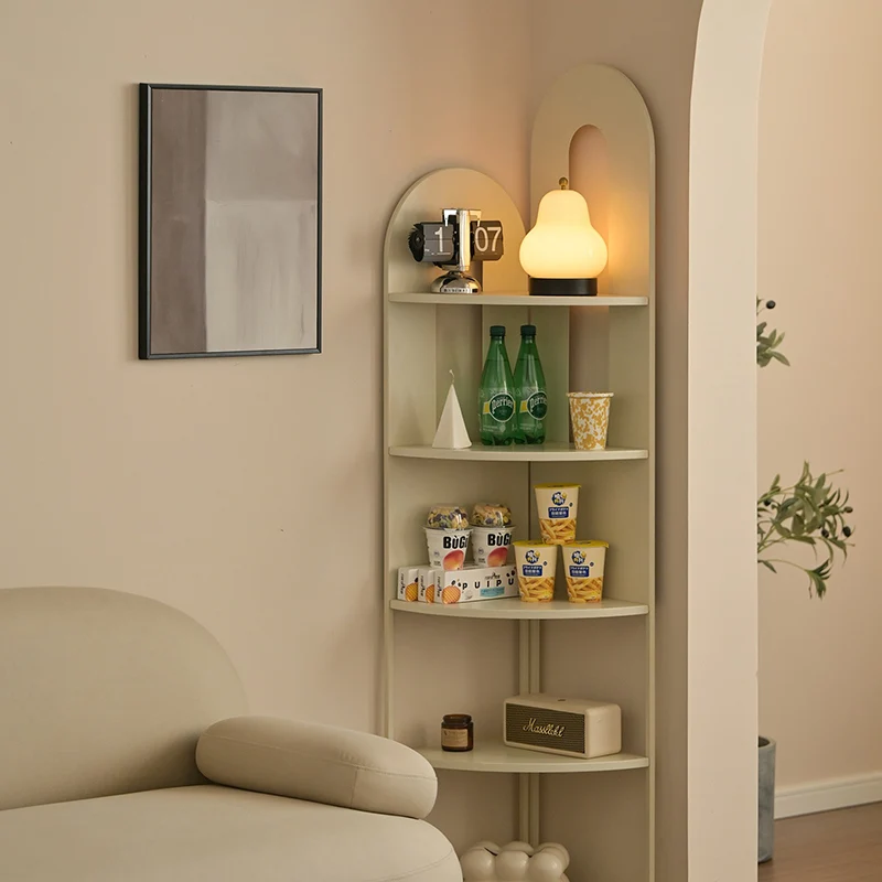 Contemporary Creative Iron Fan-Shaped Curved Corner Shelf Unit 5-Tier For Living Room