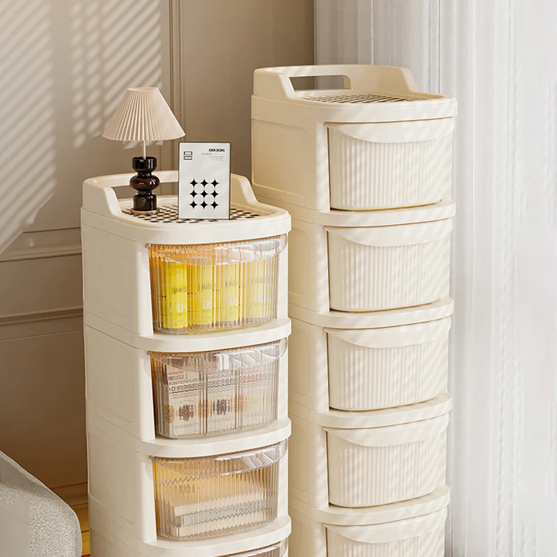 Modern Minimalist Plastic Rounded Square Mobile Storage Shelf 2/3/4/5 Drawers For Living Room