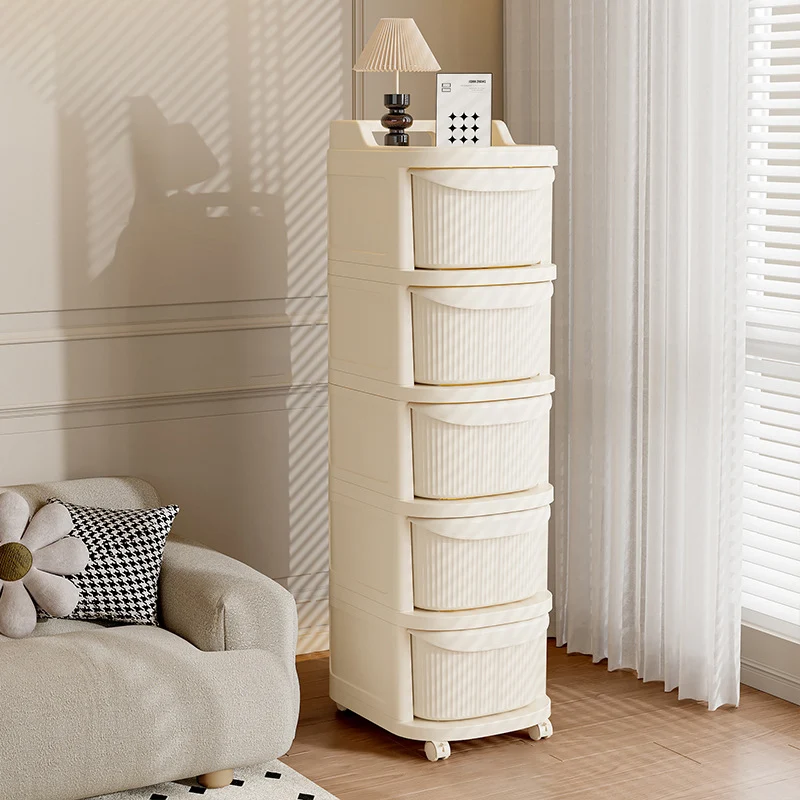 Modern Minimalist Plastic Rounded Square Mobile Storage Shelf 2/3/4/5 Drawers For Living Room