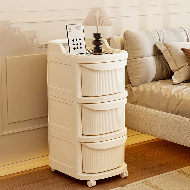 Modern Minimalist Plastic Rounded Square Mobile Storage Shelf 2/3/4/5 Drawers For Living Room