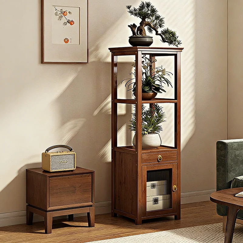 Traditional Chinese Square Nan Bamboo Iron Acrylic Display Rack 1/2/3/4-Tier For Living Room