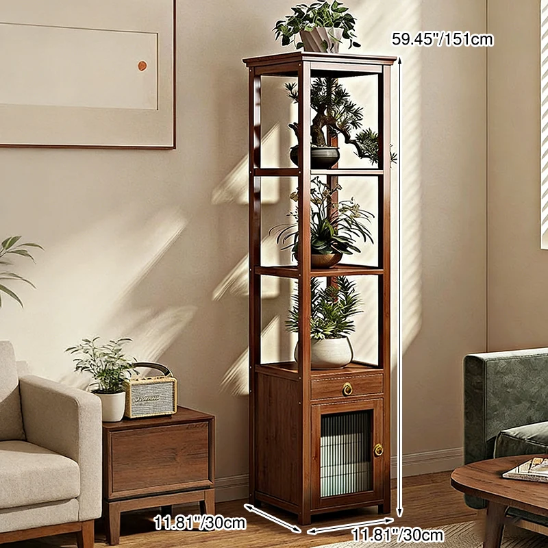 Traditional Chinese Square Nan Bamboo Iron Acrylic Display Rack 1/2/3/4-Tier For Living Room