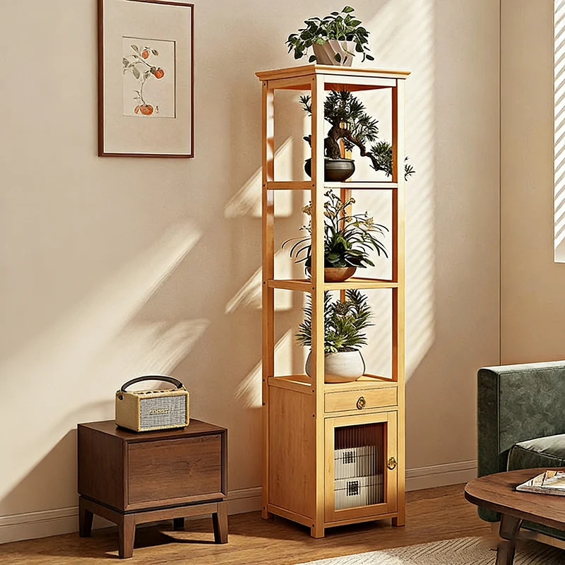 Traditional Chinese Square Nan Bamboo Iron Acrylic Display Rack 1/2/3/4-Tier For Living Room