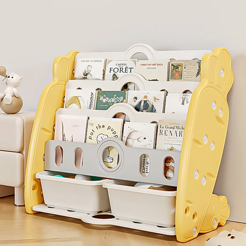 Contemporary Creative Rectangular Carrot-Shaped HDPE Kids Desktop Bookshelf 4/5-Tier For Bedroom & Study