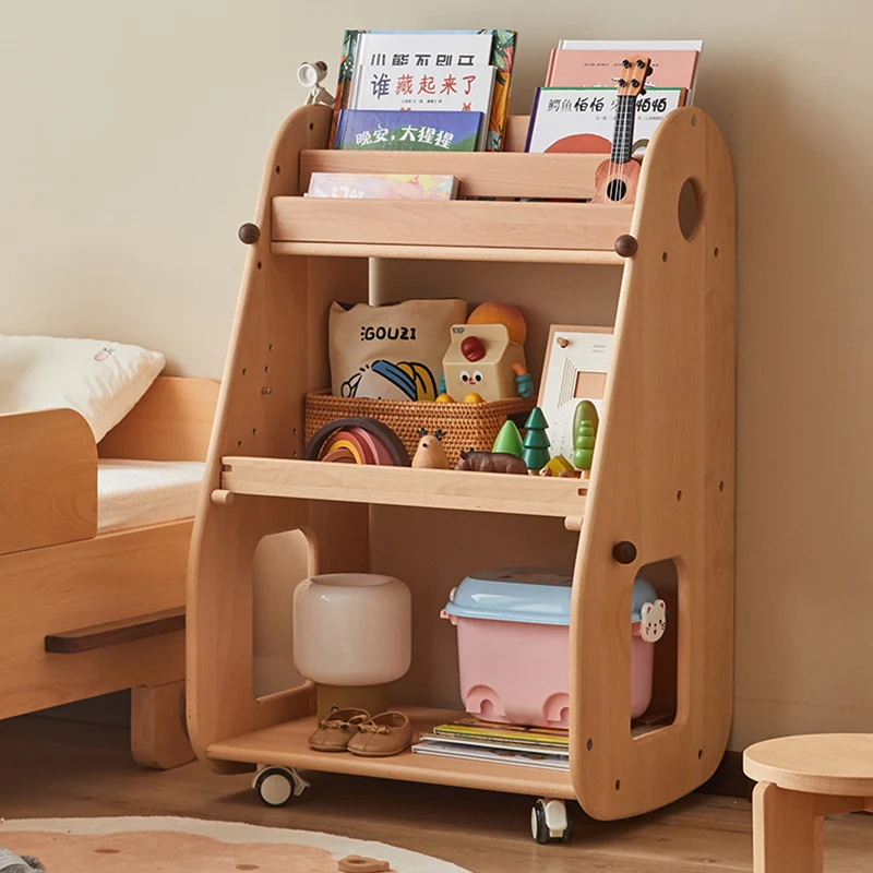 Contemporary Creative Rectangular Beech Wood Solid Wood Kids Storage Bookshelf 3-Tier For Bedroom & Living Room