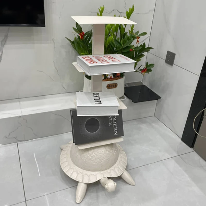 Contemporary Creative Round Turtle-Shaped Carbon Steel Bookshelf 4-Tier For Living Room