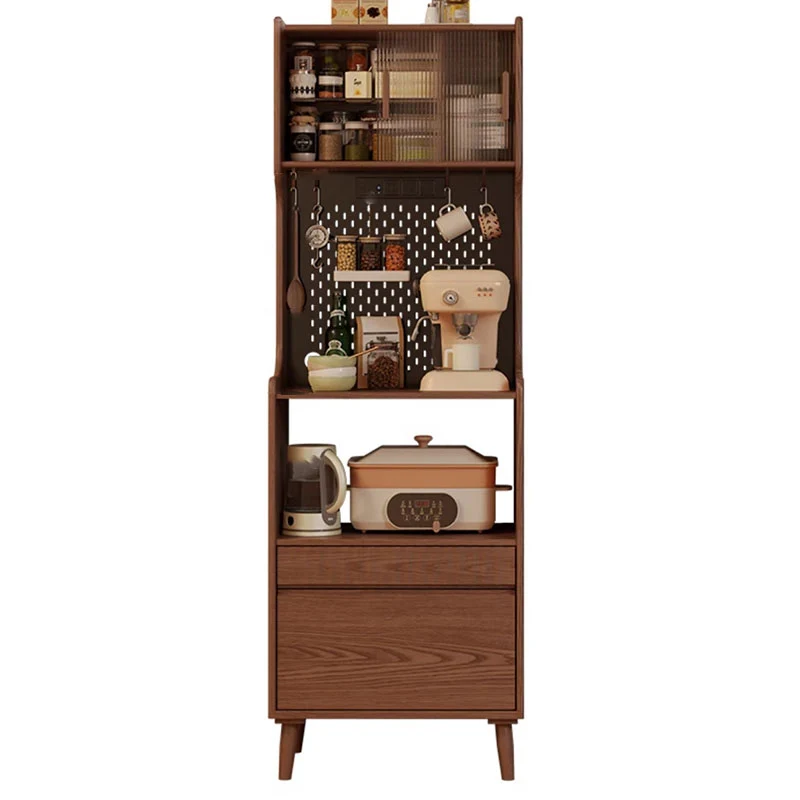 Contemporary Nordic Rectangular Rubberwood Solid Wood Carbon Crystal Panel Glass Storage Cabinet 2-Drawer For Living Room