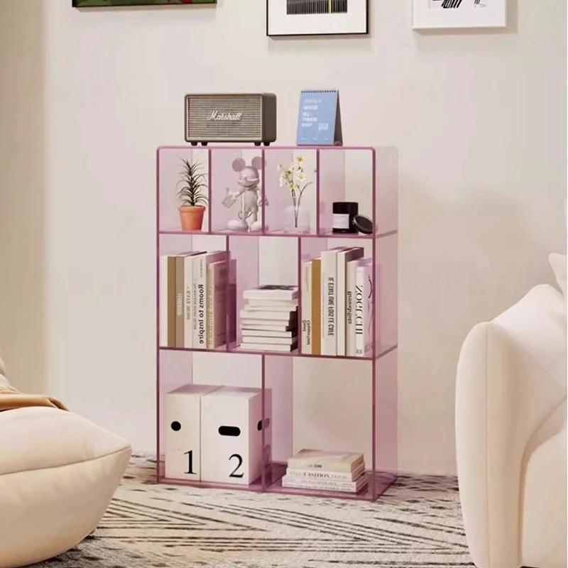Modern Minimalist Acrylic Rectangular Storage Bookshelf 3-Tier For Home Office