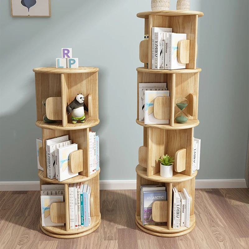 Contemporary Creative Solid Wood Rotating Round Shelf 2/3/4 Tier For Living Room