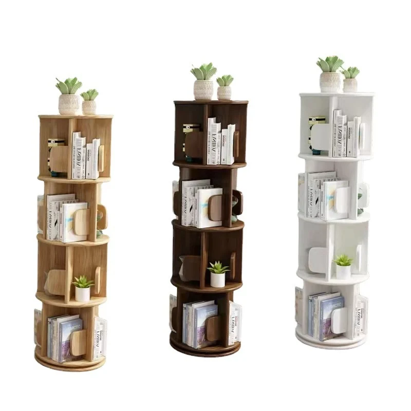 Contemporary Creative Solid Wood Rotating Round Shelf 2/3/4 Tier For Living Room