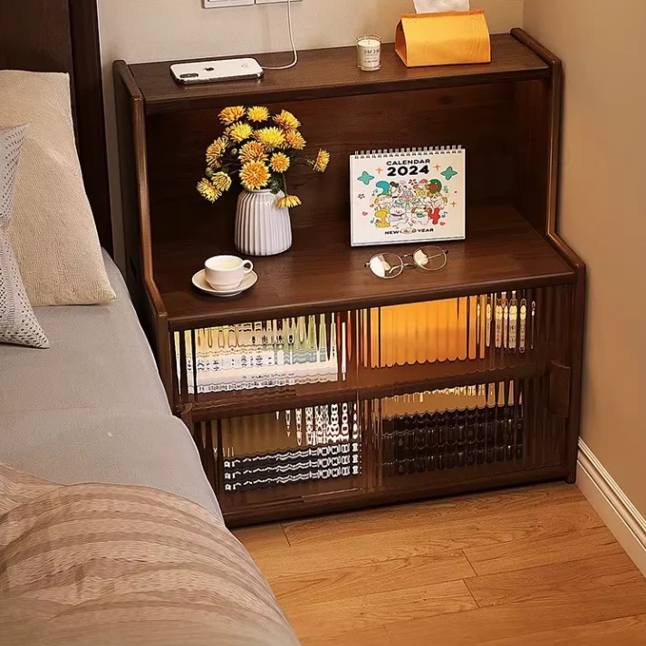 Traditional Vintage Pine Wood MDF Glass Rounded Rectangular Storage Shelf 3/4 Tier For Bedroom