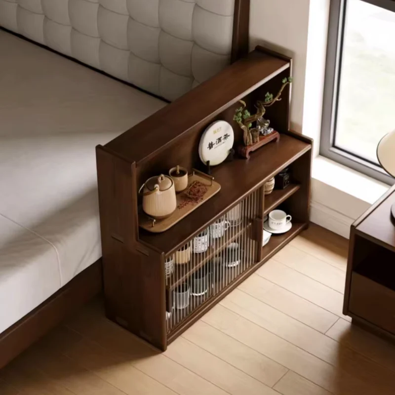Traditional Vintage Pine Wood MDF Glass Rounded Rectangular Storage Shelf 3/4 Tier For Bedroom
