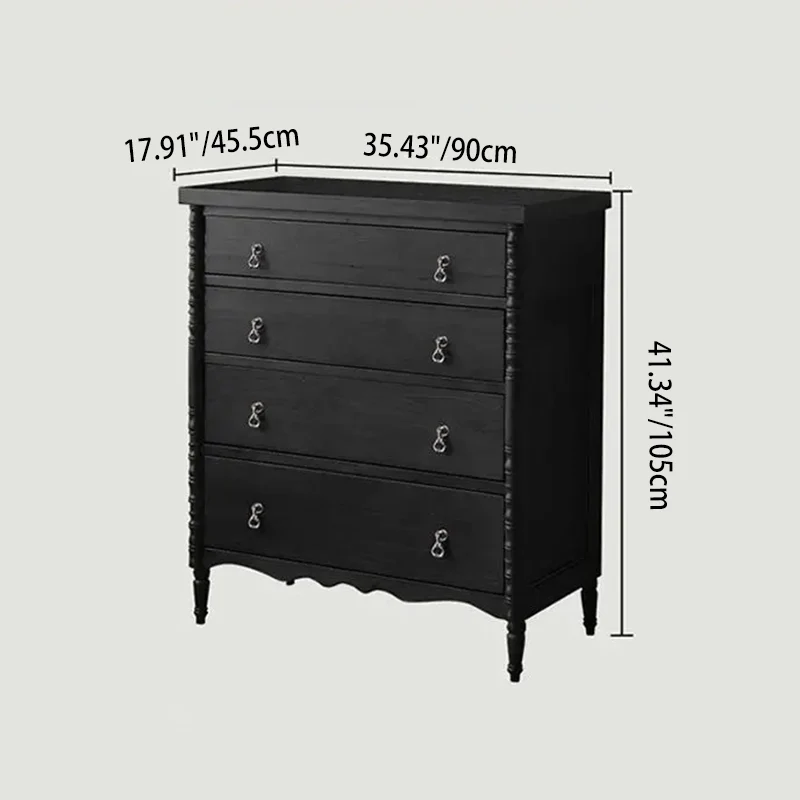 Traditional French Ash Wood Round Rectangular Storage Cabinet 4 Drawers For Living Room