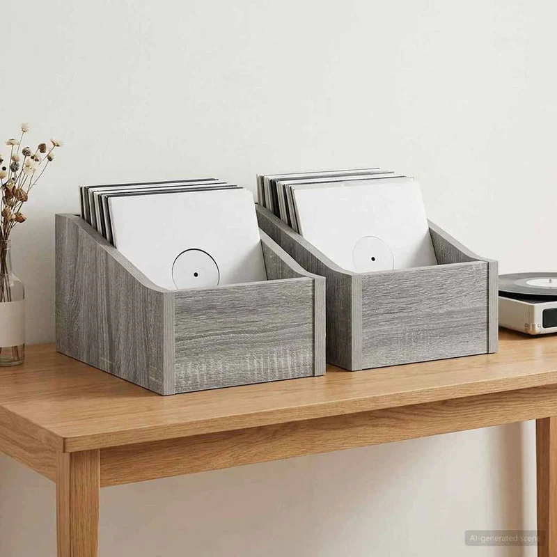 Caixa de Discos LP 2 unid. Sonoma cinzento 18 x 32 x 18 cm