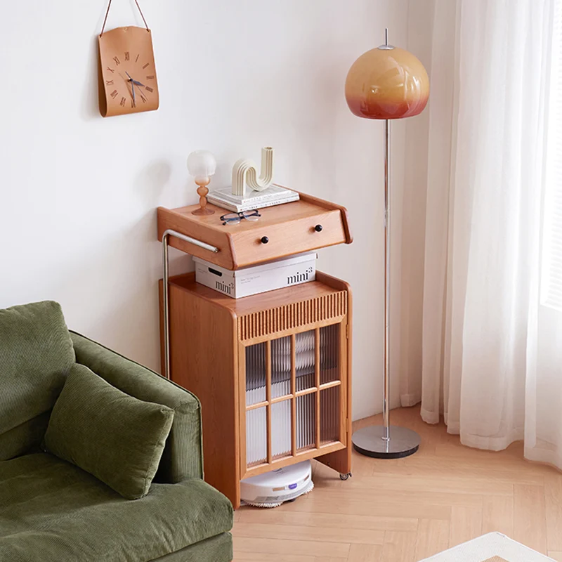 Contemporary Creative Robot-Shaped Cherry Wood Solid Wood Multi-Layer Board Movable Large Capacity Storage Cabinet 4-Tier For Living Room