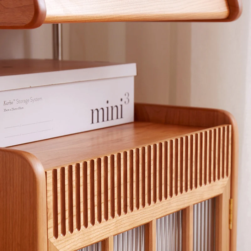 Contemporary Creative Robot-Shaped Cherry Wood Solid Wood Multi-Layer Board Movable Large Capacity Storage Cabinet 4-Tier For Living Room