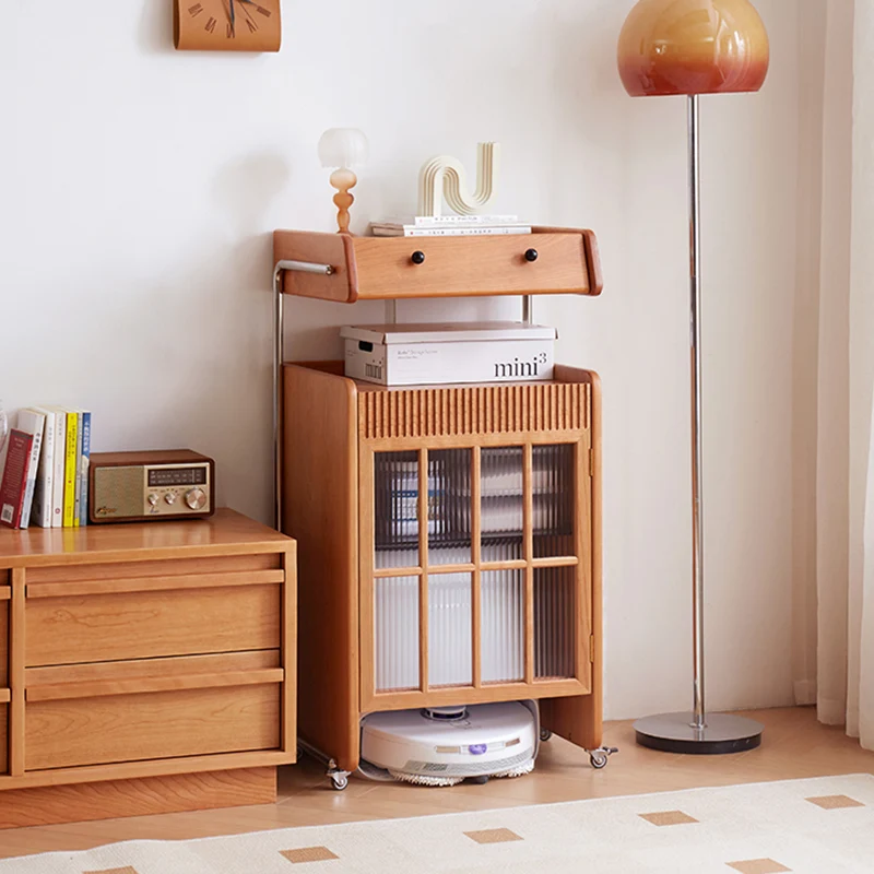 Contemporary Creative Robot-Shaped Cherry Wood Solid Wood Multi-Layer Board Movable Large Capacity Storage Cabinet 4-Tier For Living Room