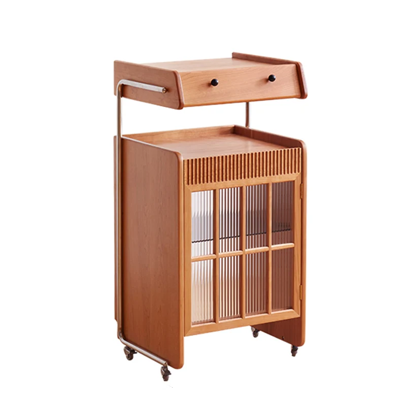 Contemporary Creative Robot-Shaped Cherry Wood Solid Wood Multi-Layer Board Movable Large Capacity Storage Cabinet 4-Tier For Living Room