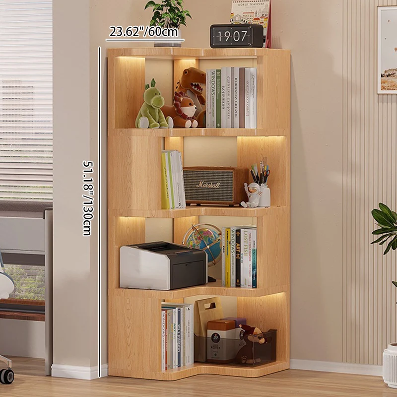 Modern Minimalist L-shaped Solid Wood Plywood Corner Shelf Unit 3/4/5-Tier For Living Room