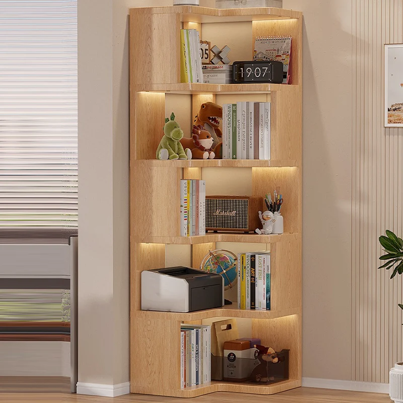 Modern Minimalist L-shaped Solid Wood Plywood Corner Shelf Unit 3/4/5-Tier For Living Room